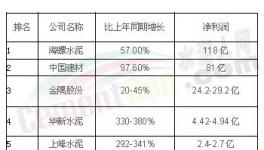 2016年各大水泥集團利潤排行榜出爐